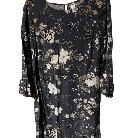 OLD NAVY Blue Gray Floral Butterfly Long Bell Sleeve Dress size Medium - Picture 4 of 14